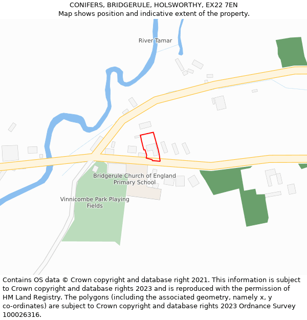 CONIFERS, BRIDGERULE, HOLSWORTHY, EX22 7EN: Location map and indicative extent of plot