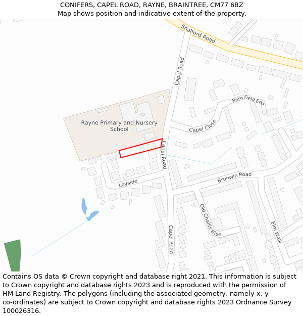 CONIFERS, CAPEL ROAD, RAYNE, BRAINTREE, CM77 6BZ: Location map and indicative extent of plot