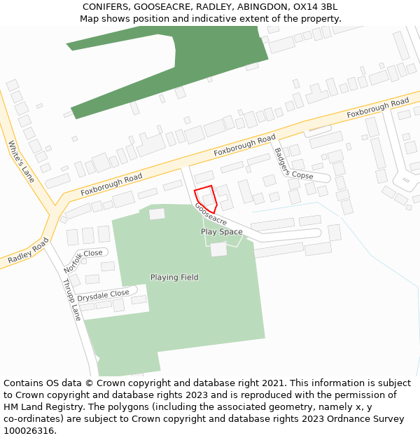 CONIFERS, GOOSEACRE, RADLEY, ABINGDON, OX14 3BL: Location map and indicative extent of plot