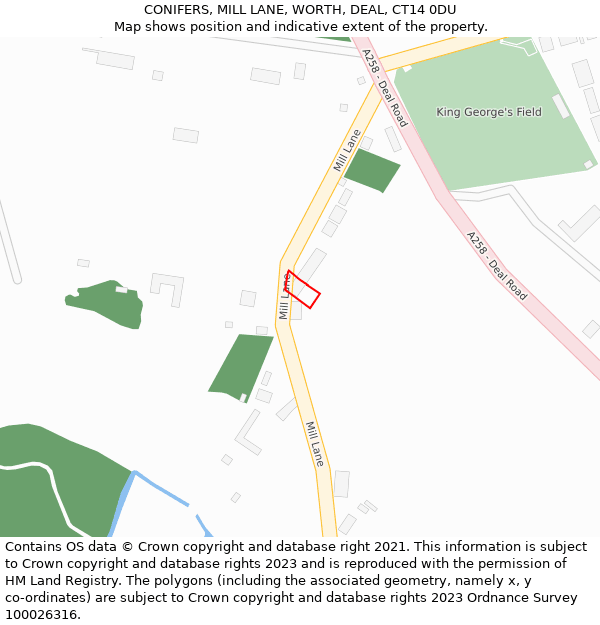 CONIFERS, MILL LANE, WORTH, DEAL, CT14 0DU: Location map and indicative extent of plot