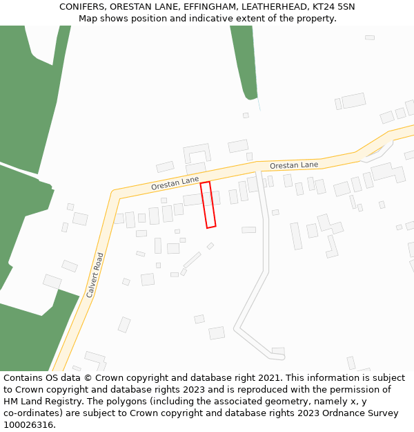 CONIFERS, ORESTAN LANE, EFFINGHAM, LEATHERHEAD, KT24 5SN: Location map and indicative extent of plot