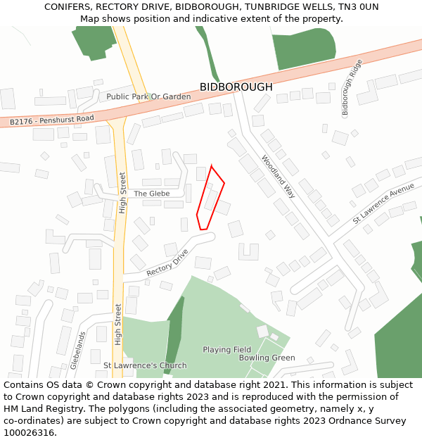 CONIFERS, RECTORY DRIVE, BIDBOROUGH, TUNBRIDGE WELLS, TN3 0UN: Location map and indicative extent of plot