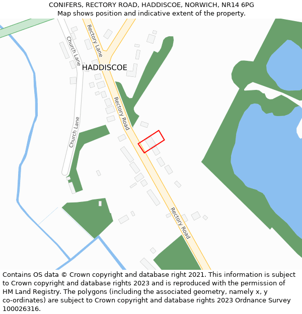 CONIFERS, RECTORY ROAD, HADDISCOE, NORWICH, NR14 6PG: Location map and indicative extent of plot