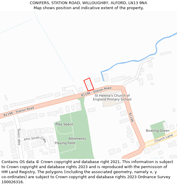 CONIFERS, STATION ROAD, WILLOUGHBY, ALFORD, LN13 9NA: Location map and indicative extent of plot