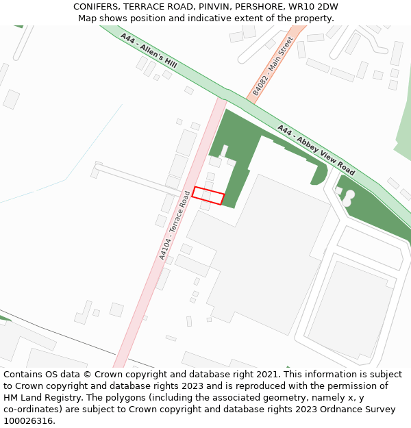 CONIFERS, TERRACE ROAD, PINVIN, PERSHORE, WR10 2DW: Location map and indicative extent of plot