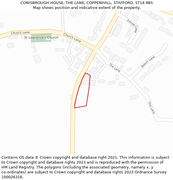 CONISBROUGH HOUSE, THE LANE, COPPENHALL, STAFFORD, ST18 9BS: Location map and indicative extent of plot