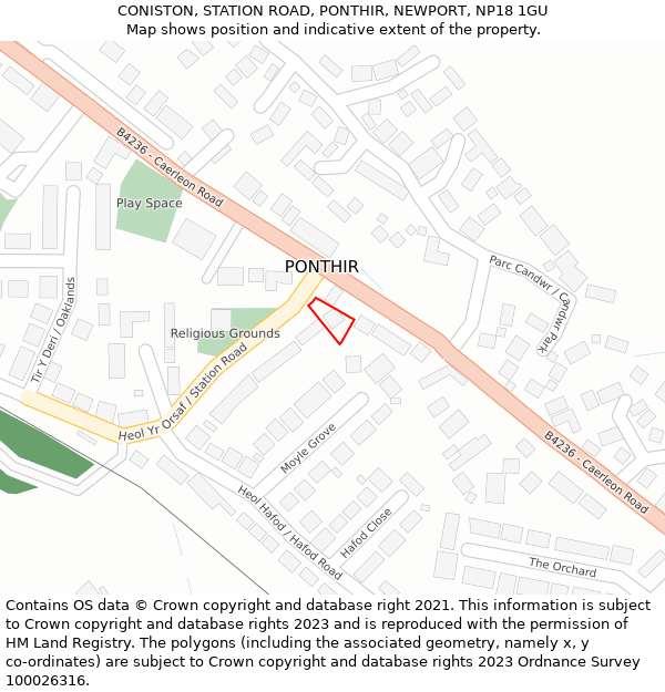 CONISTON, STATION ROAD, PONTHIR, NEWPORT, NP18 1GU: Location map and indicative extent of plot