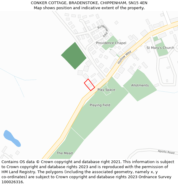 CONKER COTTAGE, BRADENSTOKE, CHIPPENHAM, SN15 4EN: Location map and indicative extent of plot