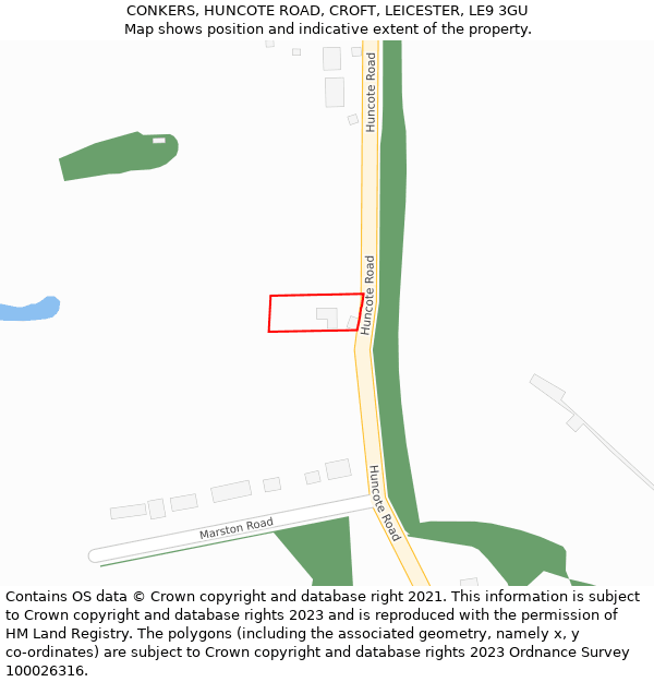 CONKERS, HUNCOTE ROAD, CROFT, LEICESTER, LE9 3GU: Location map and indicative extent of plot