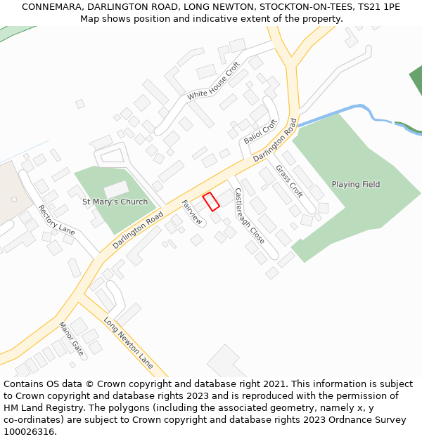 CONNEMARA, DARLINGTON ROAD, LONG NEWTON, STOCKTON-ON-TEES, TS21 1PE: Location map and indicative extent of plot