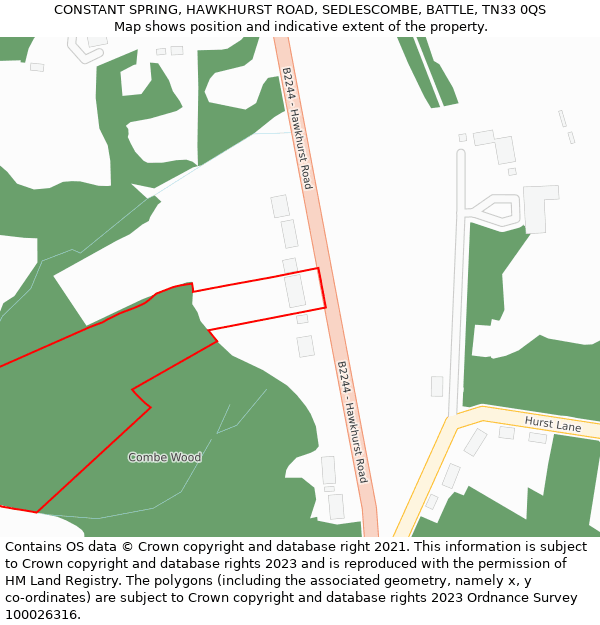 CONSTANT SPRING, HAWKHURST ROAD, SEDLESCOMBE, BATTLE, TN33 0QS: Location map and indicative extent of plot