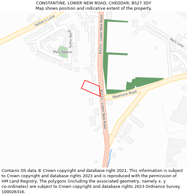 CONSTANTINE, LOWER NEW ROAD, CHEDDAR, BS27 3DY: Location map and indicative extent of plot