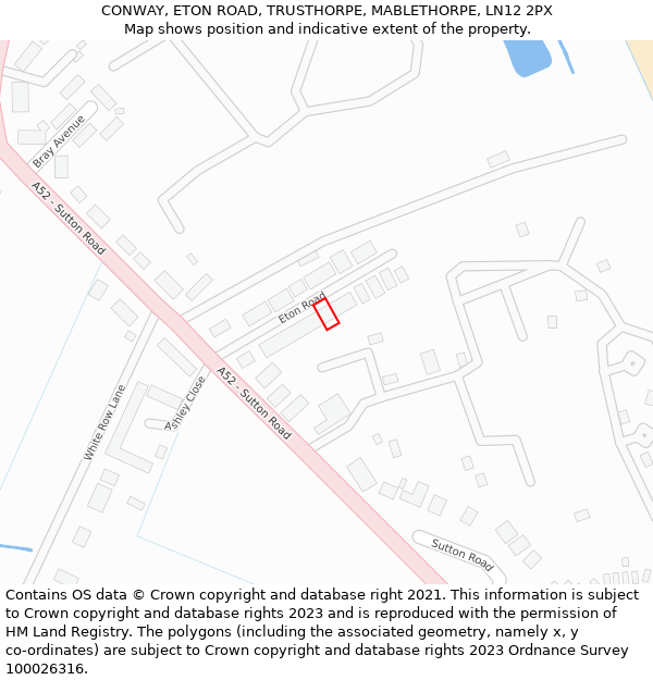 CONWAY, ETON ROAD, TRUSTHORPE, MABLETHORPE, LN12 2PX: Location map and indicative extent of plot