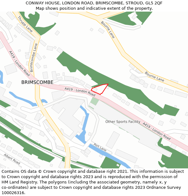 CONWAY HOUSE, LONDON ROAD, BRIMSCOMBE, STROUD, GL5 2QF: Location map and indicative extent of plot