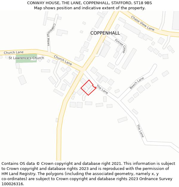 CONWAY HOUSE, THE LANE, COPPENHALL, STAFFORD, ST18 9BS: Location map and indicative extent of plot