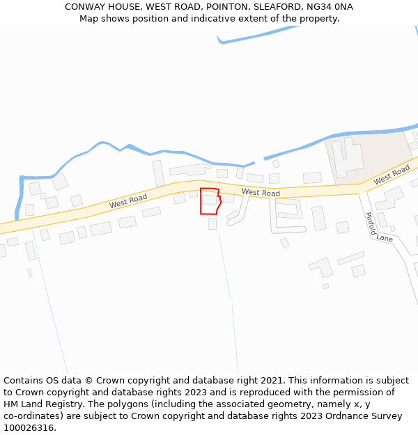 CONWAY HOUSE, WEST ROAD, POINTON, SLEAFORD, NG34 0NA: Location map and indicative extent of plot