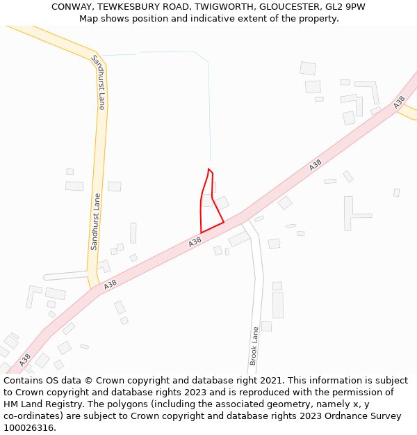 CONWAY, TEWKESBURY ROAD, TWIGWORTH, GLOUCESTER, GL2 9PW: Location map and indicative extent of plot
