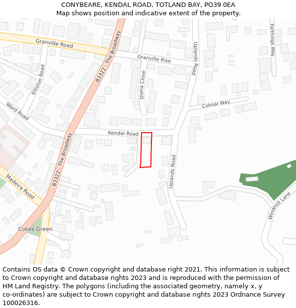 CONYBEARE, KENDAL ROAD, TOTLAND BAY, PO39 0EA: Location map and indicative extent of plot