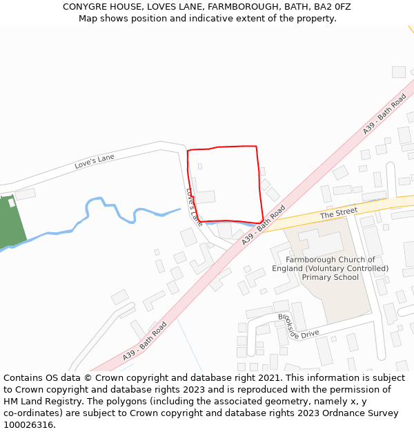 CONYGRE HOUSE, LOVES LANE, FARMBOROUGH, BATH, BA2 0FZ: Location map and indicative extent of plot