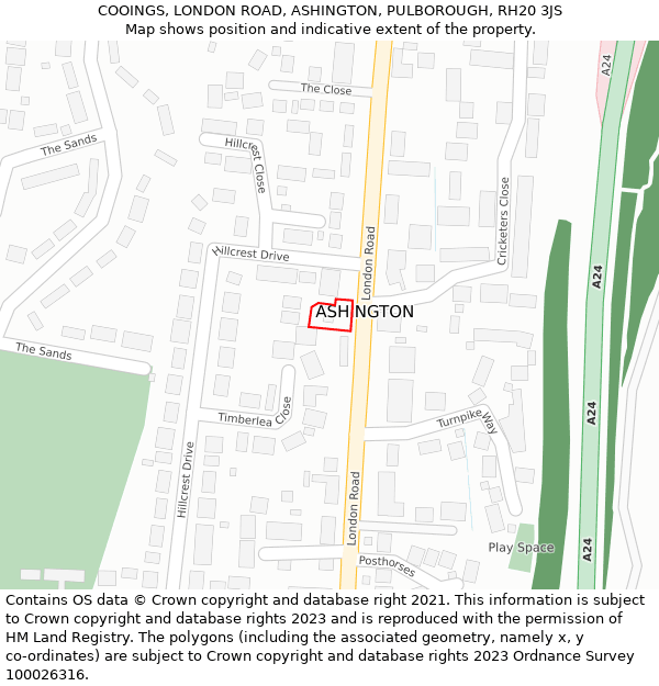 COOINGS, LONDON ROAD, ASHINGTON, PULBOROUGH, RH20 3JS: Location map and indicative extent of plot