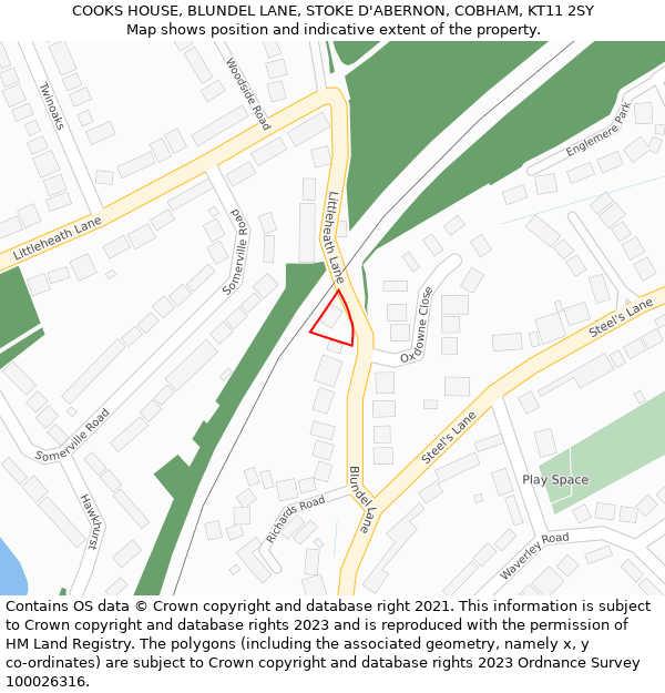 COOKS HOUSE, BLUNDEL LANE, STOKE D'ABERNON, COBHAM, KT11 2SY: Location map and indicative extent of plot