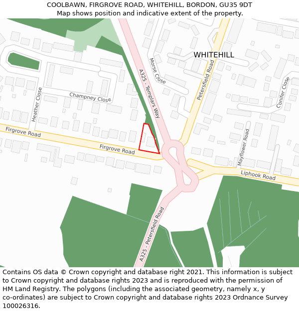 COOLBAWN, FIRGROVE ROAD, WHITEHILL, BORDON, GU35 9DT: Location map and indicative extent of plot