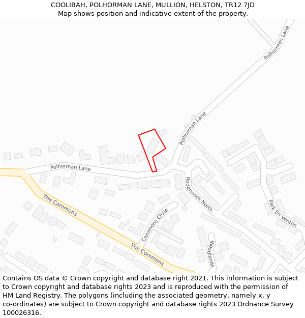 COOLIBAH, POLHORMAN LANE, MULLION, HELSTON, TR12 7JD: Location map and indicative extent of plot