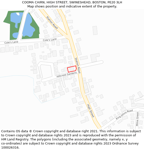 COOMA CAIRN, HIGH STREET, SWINESHEAD, BOSTON, PE20 3LH: Location map and indicative extent of plot