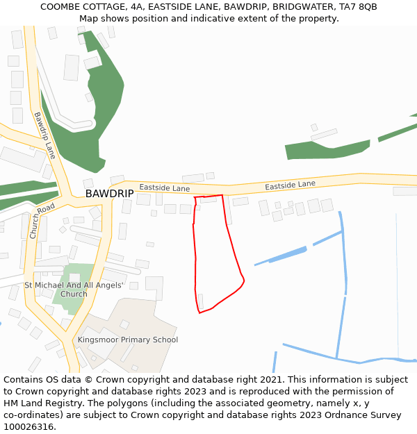 COOMBE COTTAGE, 4A, EASTSIDE LANE, BAWDRIP, BRIDGWATER, TA7 8QB: Location map and indicative extent of plot