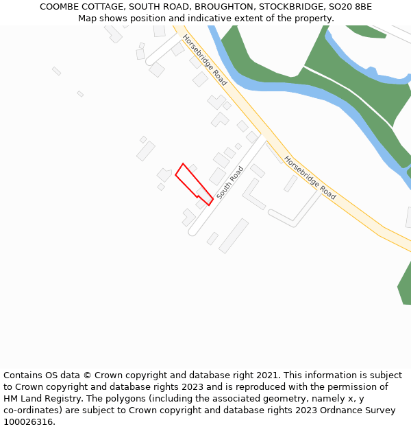 COOMBE COTTAGE, SOUTH ROAD, BROUGHTON, STOCKBRIDGE, SO20 8BE: Location map and indicative extent of plot