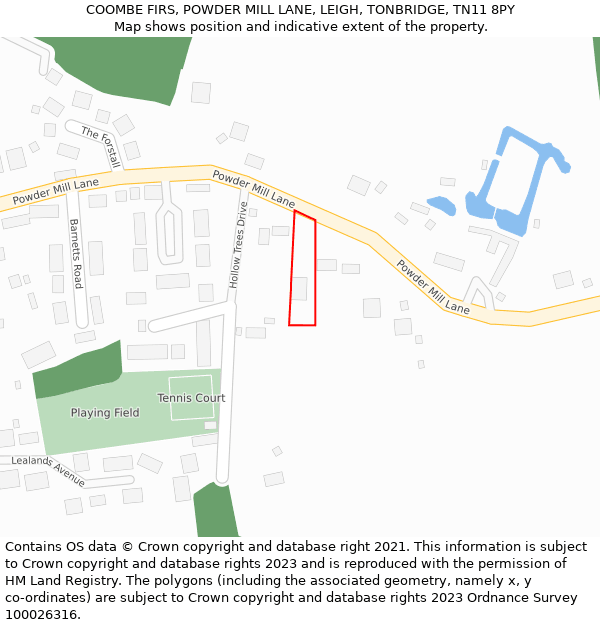 COOMBE FIRS, POWDER MILL LANE, LEIGH, TONBRIDGE, TN11 8PY: Location map and indicative extent of plot