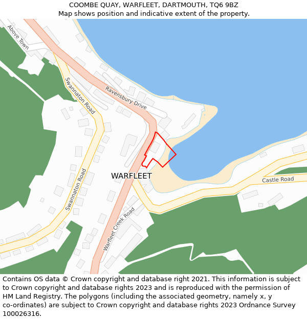 COOMBE QUAY, WARFLEET, DARTMOUTH, TQ6 9BZ: Location map and indicative extent of plot