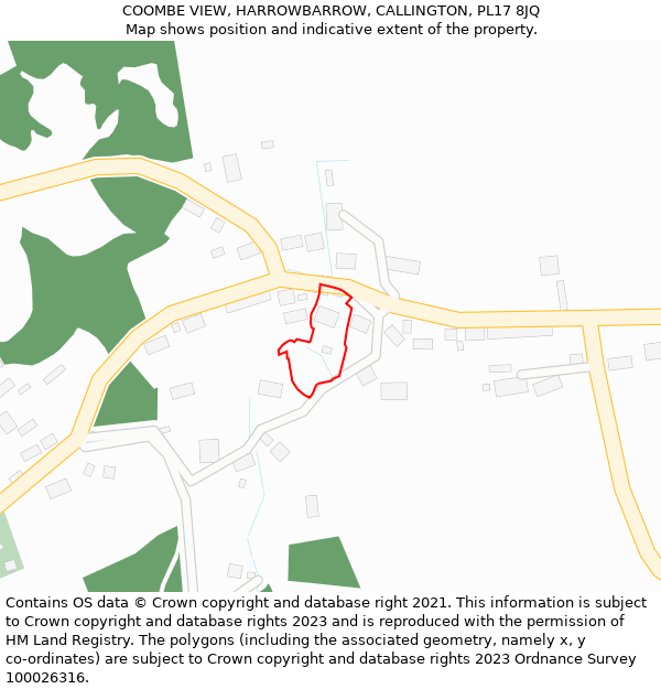 COOMBE VIEW, HARROWBARROW, CALLINGTON, PL17 8JQ: Location map and indicative extent of plot