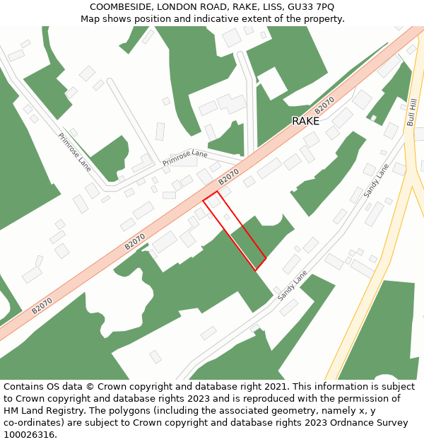 COOMBESIDE, LONDON ROAD, RAKE, LISS, GU33 7PQ: Location map and indicative extent of plot