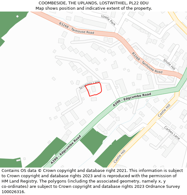 COOMBESIDE, THE UPLANDS, LOSTWITHIEL, PL22 0DU: Location map and indicative extent of plot