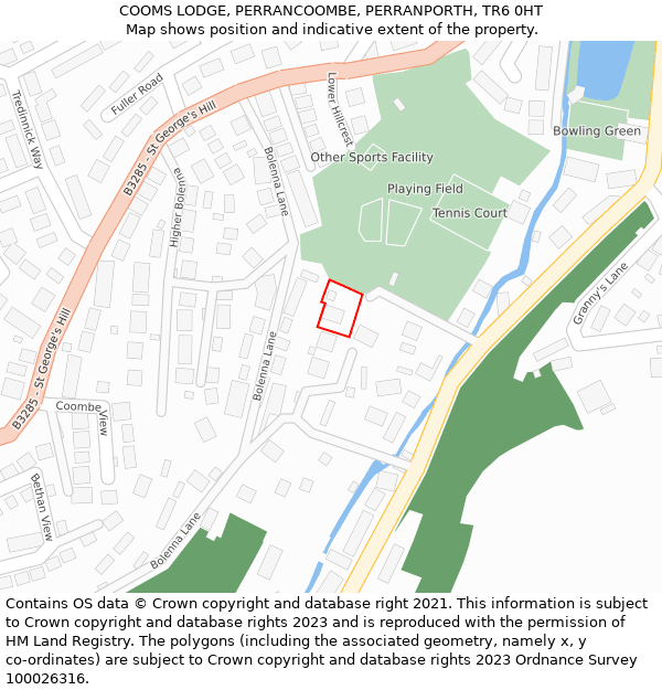 COOMS LODGE, PERRANCOOMBE, PERRANPORTH, TR6 0HT: Location map and indicative extent of plot