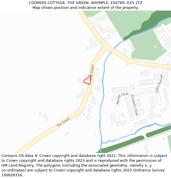 COOPERS COTTAGE, THE GREEN, WHIMPLE, EXETER, EX5 2TZ: Location map and indicative extent of plot