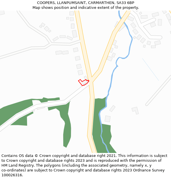 COOPERS, LLANPUMSAINT, CARMARTHEN, SA33 6BP: Location map and indicative extent of plot