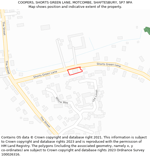 COOPERS, SHORTS GREEN LANE, MOTCOMBE, SHAFTESBURY, SP7 9PA: Location map and indicative extent of plot