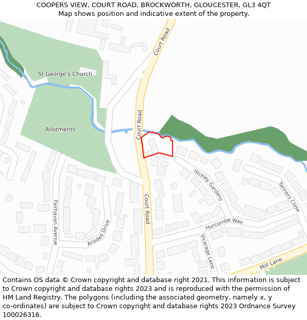 COOPERS VIEW, COURT ROAD, BROCKWORTH, GLOUCESTER, GL3 4QT: Location map and indicative extent of plot