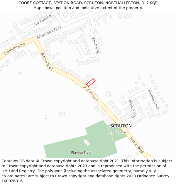 COORE COTTAGE, STATION ROAD, SCRUTON, NORTHALLERTON, DL7 0QP: Location map and indicative extent of plot