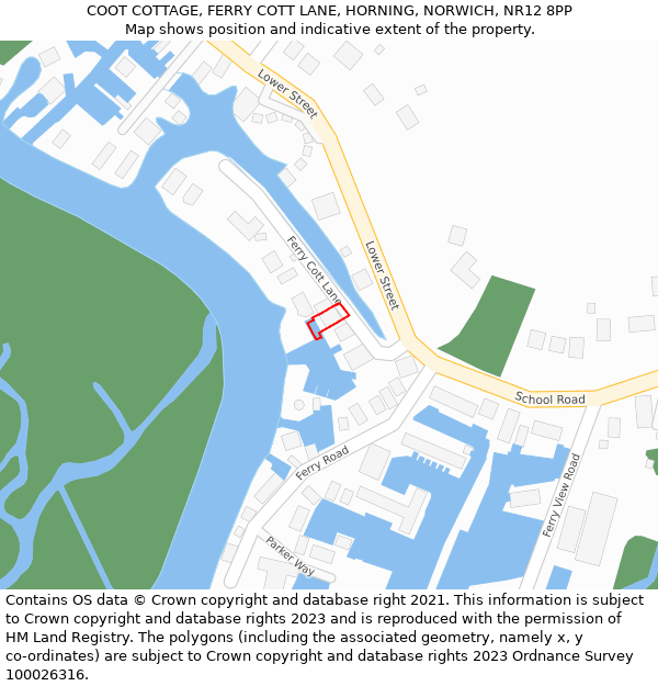 COOT COTTAGE, FERRY COTT LANE, HORNING, NORWICH, NR12 8PP: Location map and indicative extent of plot