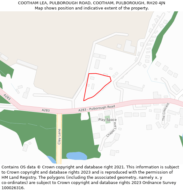 COOTHAM LEA, PULBOROUGH ROAD, COOTHAM, PULBOROUGH, RH20 4JN: Location map and indicative extent of plot