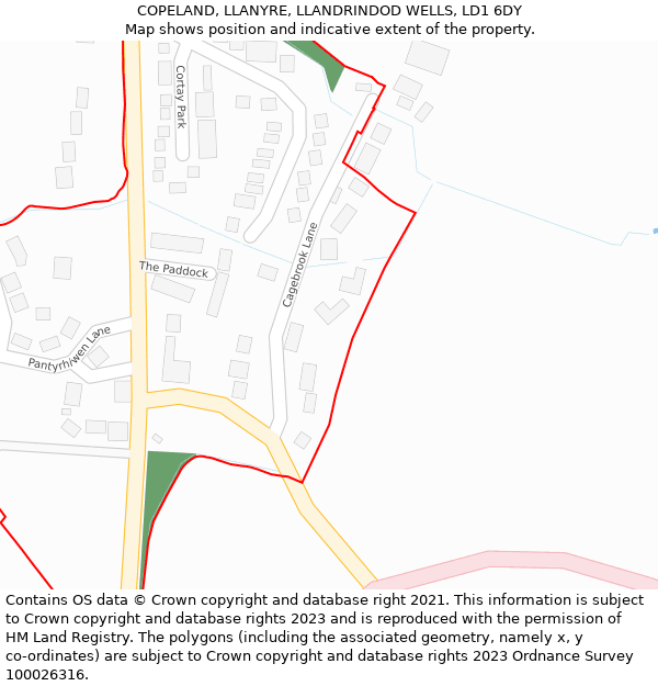 COPELAND, LLANYRE, LLANDRINDOD WELLS, LD1 6DY: Location map and indicative extent of plot