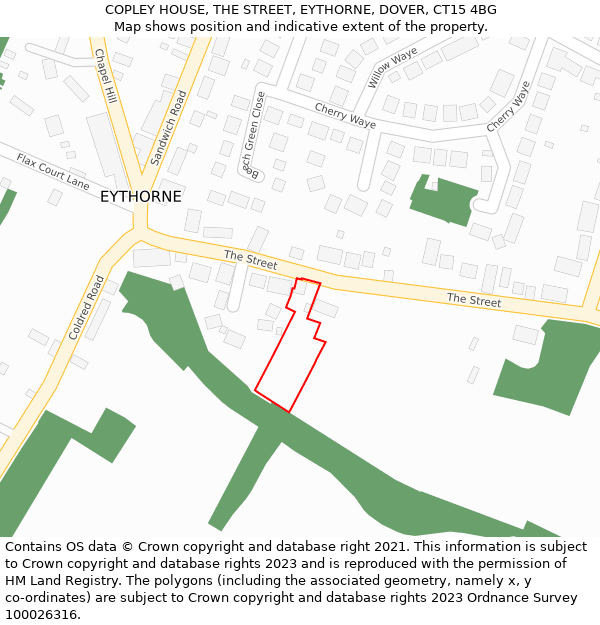 COPLEY HOUSE, THE STREET, EYTHORNE, DOVER, CT15 4BG: Location map and indicative extent of plot