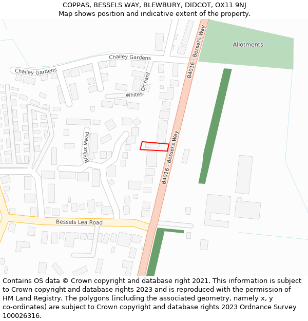 COPPAS, BESSELS WAY, BLEWBURY, DIDCOT, OX11 9NJ: Location map and indicative extent of plot