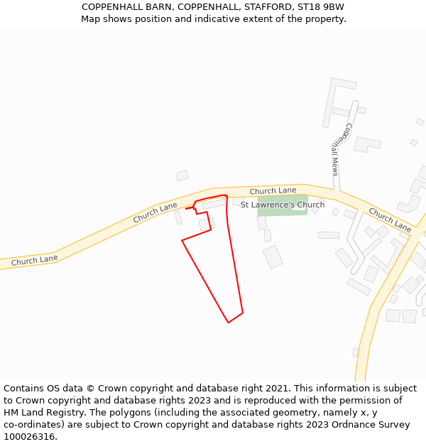 COPPENHALL BARN, COPPENHALL, STAFFORD, ST18 9BW: Location map and indicative extent of plot