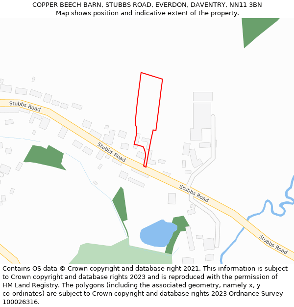 COPPER BEECH BARN, STUBBS ROAD, EVERDON, DAVENTRY, NN11 3BN: Location map and indicative extent of plot