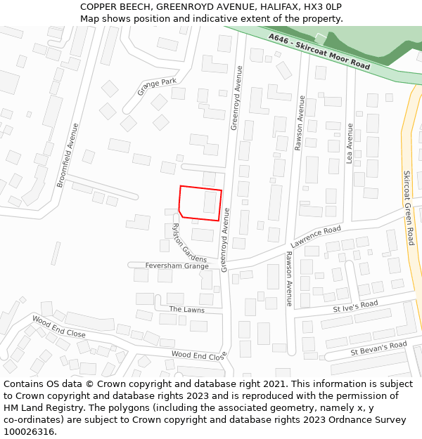 COPPER BEECH, GREENROYD AVENUE, HALIFAX, HX3 0LP: Location map and indicative extent of plot