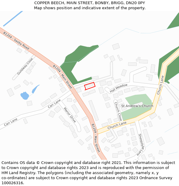 COPPER BEECH, MAIN STREET, BONBY, BRIGG, DN20 0PY: Location map and indicative extent of plot